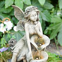 Glitzhome Fairy Outdoor Fountain with LED Lights, 22.75" H