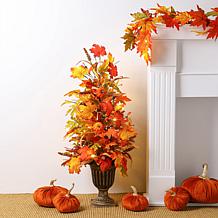 Glitzhome Fall Lighted Maple Leaves Urn Potted Porch Tree w/ 20 Lights