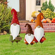 Glitzhome Fall Metal Gnome Family Yard Stake or Wall or Standing Decor