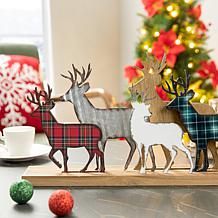 Glitzhome Galvanized Metal and Wooden Reindeer Table Decor