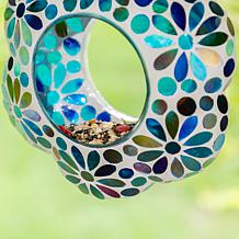 Glitzhome Glass Flower Shaped Hanging Multi-Color Mosaic Birdfeeder
