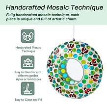 Glitzhome Glass Round Ladybugs Multi-Color Mosaic Birdfeeder