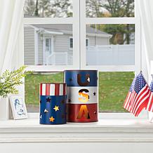 Glitzhome Metal Patriotic Americana Lantern Bucket - Set of 2