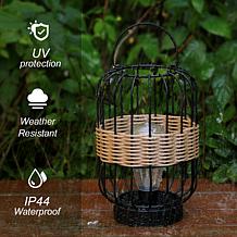 Glitzhome Metal Solar Powered Outdoor Lantern w Edison Bulb, Handle
