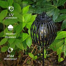 Glitzhome Metal Solar Powered Outdoor Lantern w/ Edison Bulb and Stake