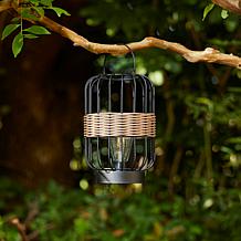 Glitzhome Metal Solar Powered Outdoor Lantern w Edison Bulb, Handle