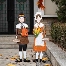 Glitzhome Metal Thanksgiving Pilgrim Yard Stake /Standing Decor