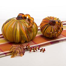Glitzhome Multi Striped Glass Large Pumpkin