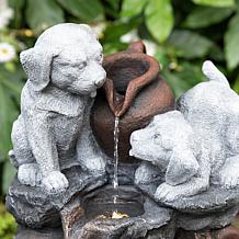 Glitzhome  Outdoor Dog Sculptural Fountain with LED Lights 23.5"H