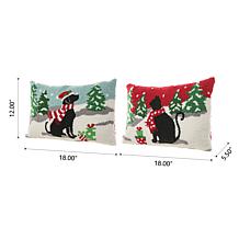 Glitzhome Set of 2 18in. L Hooked Christmas Cat and Dog Pillow