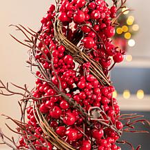 Glitzhome Set of 2 24"/16"H Christmas Red Berry Rattan Table Tree