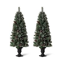 Glitzhome Set of 2 5ft Pre-Lit Flocked Artificial Christmas Porch Tree