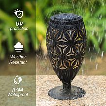 Glitzhome Set of 2 Black Metal Cutout Geometric Solar Outdoor Lantern