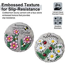 Glitzhome Set of 2 Cement Flower Textured Stepping Stones