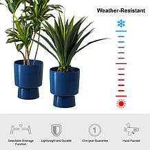 Glitzhome Set of 2 Cobalt Blue Faux Ceramic Urn Plastic Planters