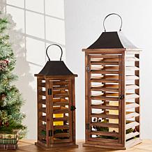 Glitzhome Set of 2 Farmhouse Wooden Shutter Lanterns
