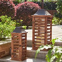 Glitzhome Set of 2 Farmhouse Wooden Shutter Lanterns