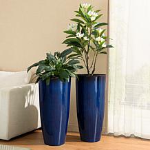 Glitzhome Set of 2 Gradient Cobalt Blue Faux Ceramic Plastic Planters