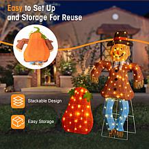 Glitzhome Set of 2 Lighted Fall Scarecrow & Pumpkin Outdoor Décor