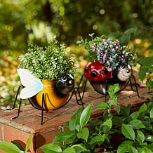 Glitzhome Set of 2 Metal Bee/Ladybug Statue Planters with Drainage