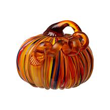 Glitzhome Set of 2 Multi Striped Glass Short Pumpkin