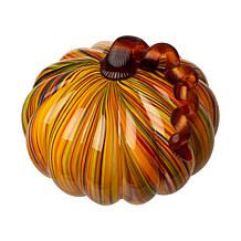 Glitzhome Set of 2 Multi Striped Glass Short Pumpkin