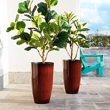 Glitzhome Set of 2 Oversized Gradient Red Faux Ceramic Tall Planters