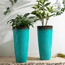 Glitzhome Set of 2 Oversized Turquoise Honeycomb Plastic Planters 31"H