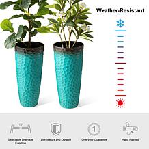 Glitzhome Set of 2 Oversized Turquoise Honeycomb Plastic Planters 31"H