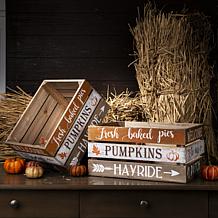 Glitzhome Set of 2 Wooden Pumpkin Crate