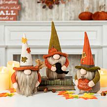 Glitzhome Set of 3 13in. H Fall Fabric Gnome