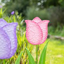 Glitzhome Set of 3 24in H Easter Metal Tulips Yard Stake