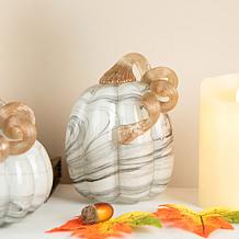 Glitzhome Set of 3 Gray Marble Glass Pumpkin and Gourd