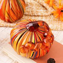 Glitzhome Set of 3 Multi Striped Glass Pumpkin and Gourd