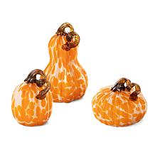 Glitzhome Set of 3 Orange Glass Pumpkin and Gourd