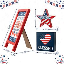 Glitzhome Set of 3 Patriotic Americana Wooden Block Table Sign