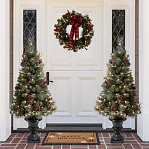 Glitzhome Set of Two 4ft Flocked Christmas Tree With 100 Warm White