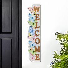 Glitzhome Solid Wood "WELCOME" Porch Sign with Butterfly