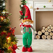 Glitzhome Telescoped Fabric Christmas Boy Elf Standing Decor