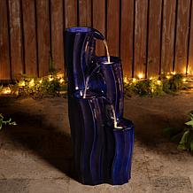 Glitzhome Wavy Textured 4-Tier Outdoor Ceramic Fountain 29.5"H