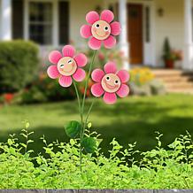 Glitzhome Whimsical Happy Face Flower Garden Stake & Wall Decor