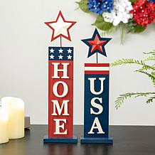 Glitzhome Wooden Patriotic Americana Firecracker Table Sign - Set of 2