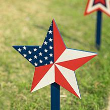 Glitzhome Wooden Patriotic Star Yard Stake - Set of 3