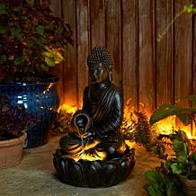 Glitzhome Zen-Style 2-Tiered Outdoor Fountain w/ Pump, LED Light