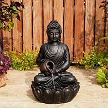 Glitzhome Zen-Style 2-Tiered Outdoor Fountain w/ Pump, LED Light