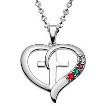 Gold Over Sterling Family Heart And Cross Birthstone Pendant