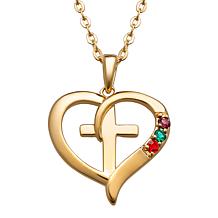 Gold Over Sterling Family Heart And Cross Birthstone Pendant