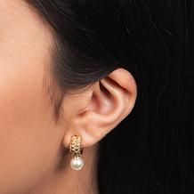 Gold-Plated 7-7.5mm Cultured Pearl Textured Hoop Drop Earrings