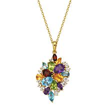 Gold-Plated Mutlicolor Multigemstone Cluster Pendant with 18" Chain