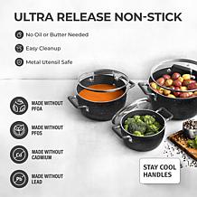 Granitestone 6 Piece Stackable Nesting Pot Set w/Tempered Glass Lids